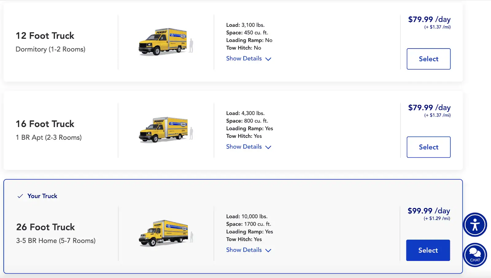 An screenshot with Pense Truck costs