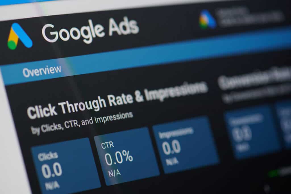 A view on a tablet of the Google Ads menu, a service that can help with a company's digital presence