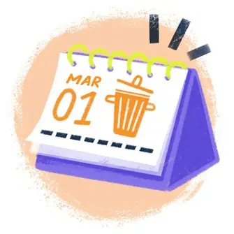 a drawing depicting a calendar showing that trash day is march first 