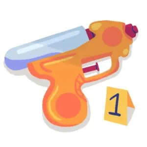 an illustration of a stylized water gun with an evidence marker next to it 