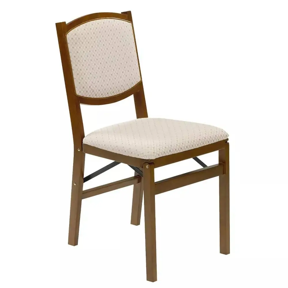 a brown and white upholstered foldable chair for use in small apartments