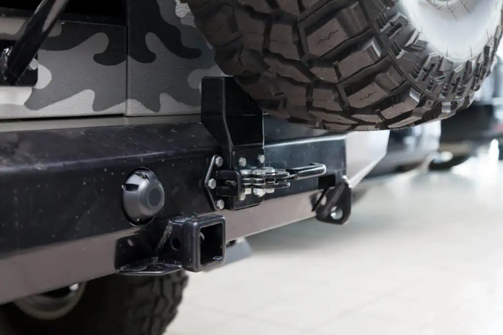 an example of a hitch receiver on the back of a car, similar to ones evs have for towing