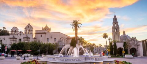 A view of San Diego&#039;s Balboa Park at twilight