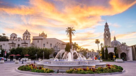 A view of San Diego's Balboa Park at twilight