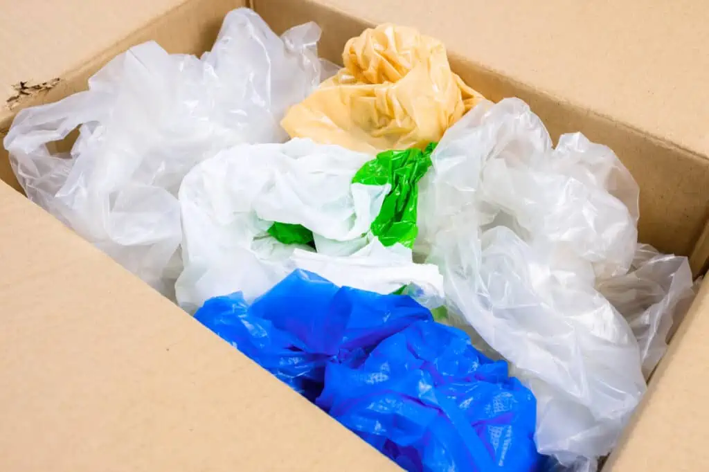 plastic bags in a cardboard box that can be used as packing material