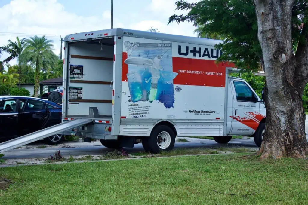 a uhaul moving truck with a ramp