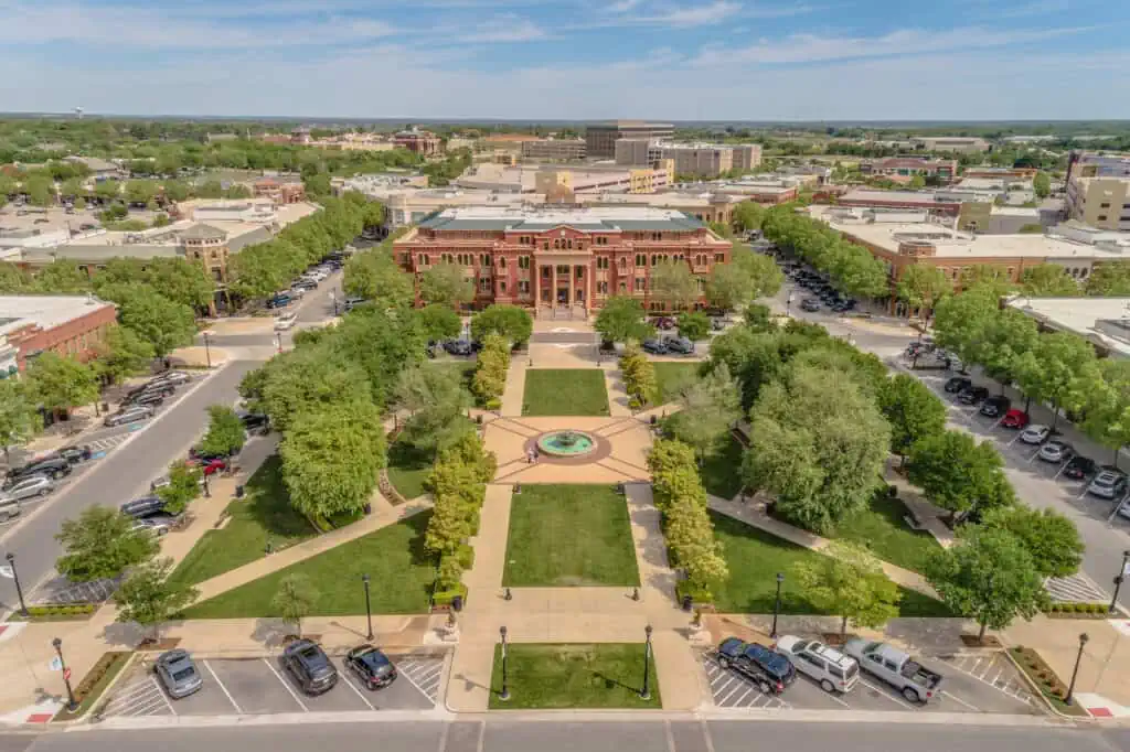 an arial view of Southlake's city center