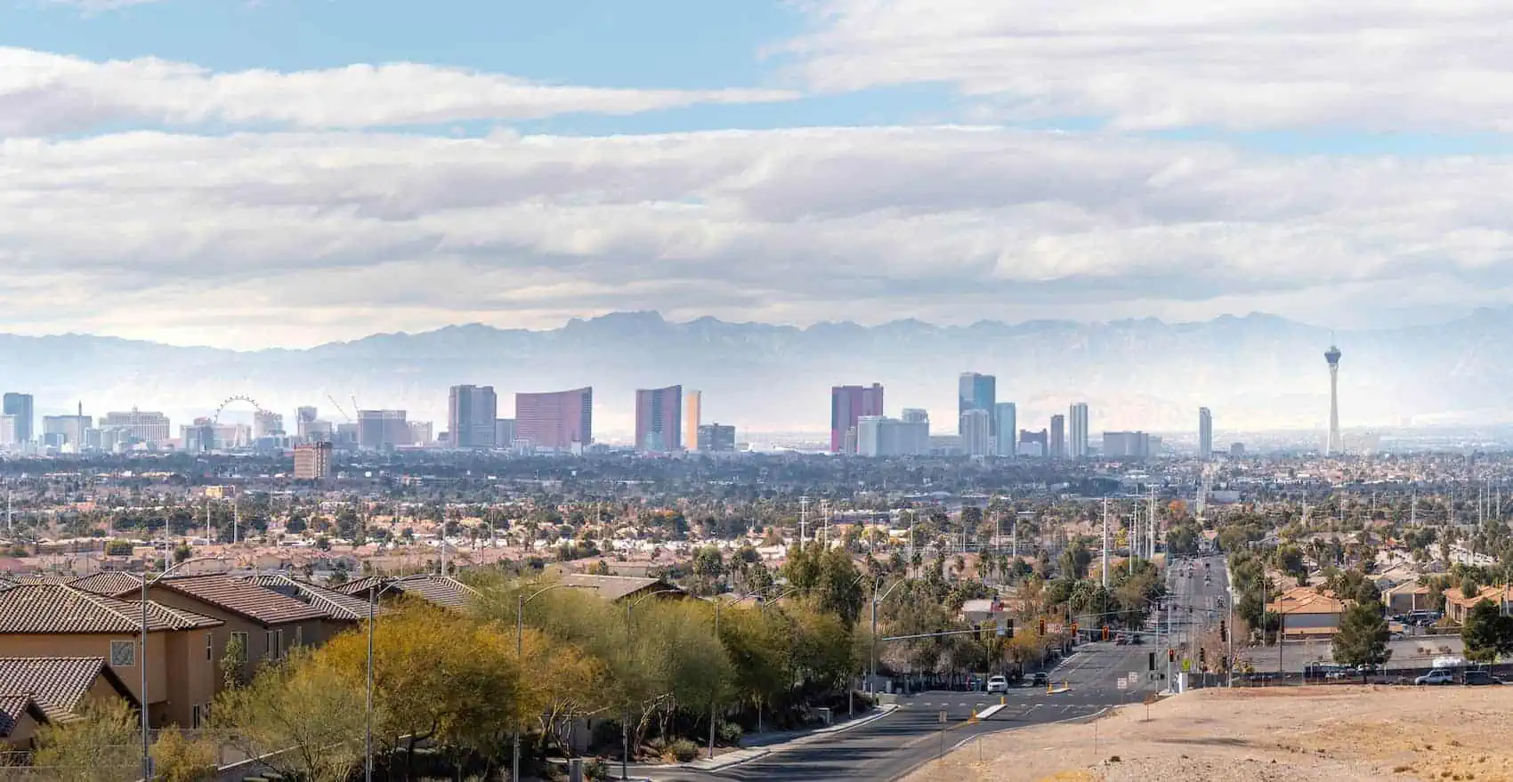 A view of the Las Vegas downtown skyline from one of the city's suburbs