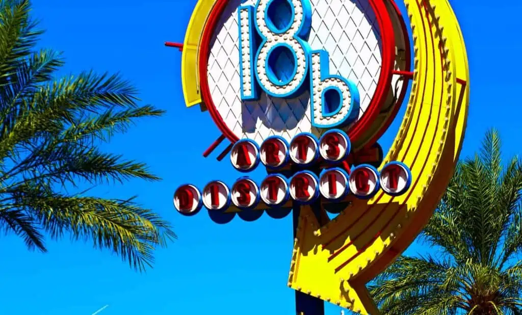 a view of the 18b sign in Las Vegas's Arts District neighborhood