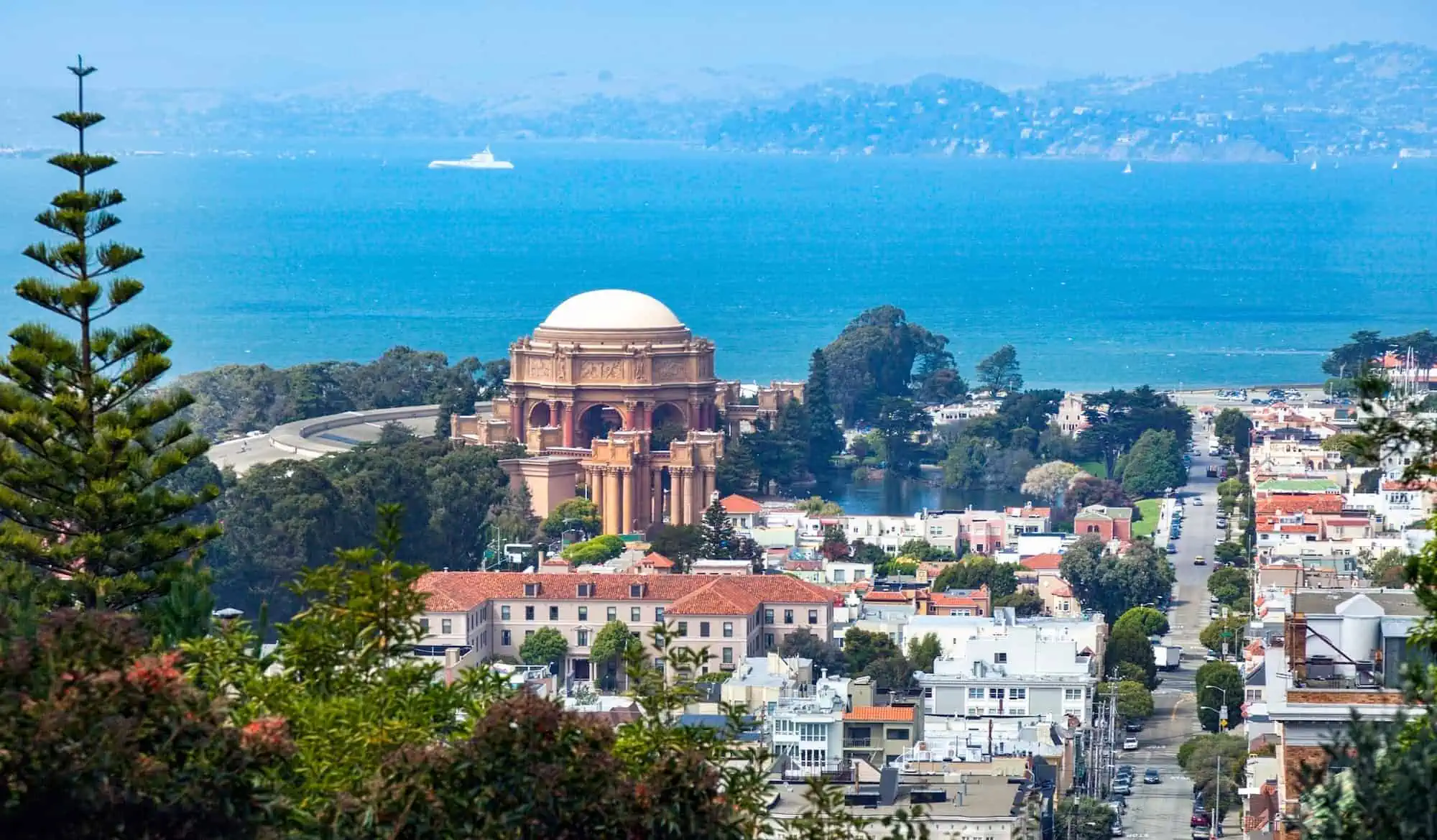A view of the The Palace of Fine Arts in the Marina neighborhood of San Francisco