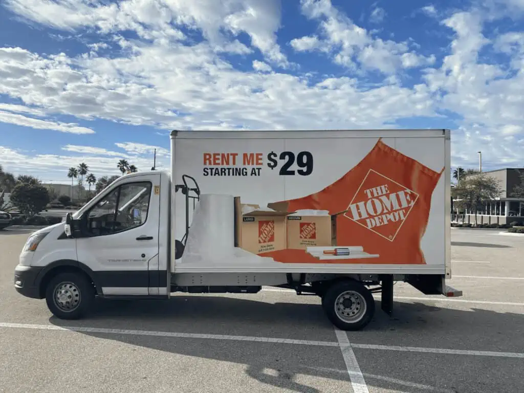 a parked home depot moving truck