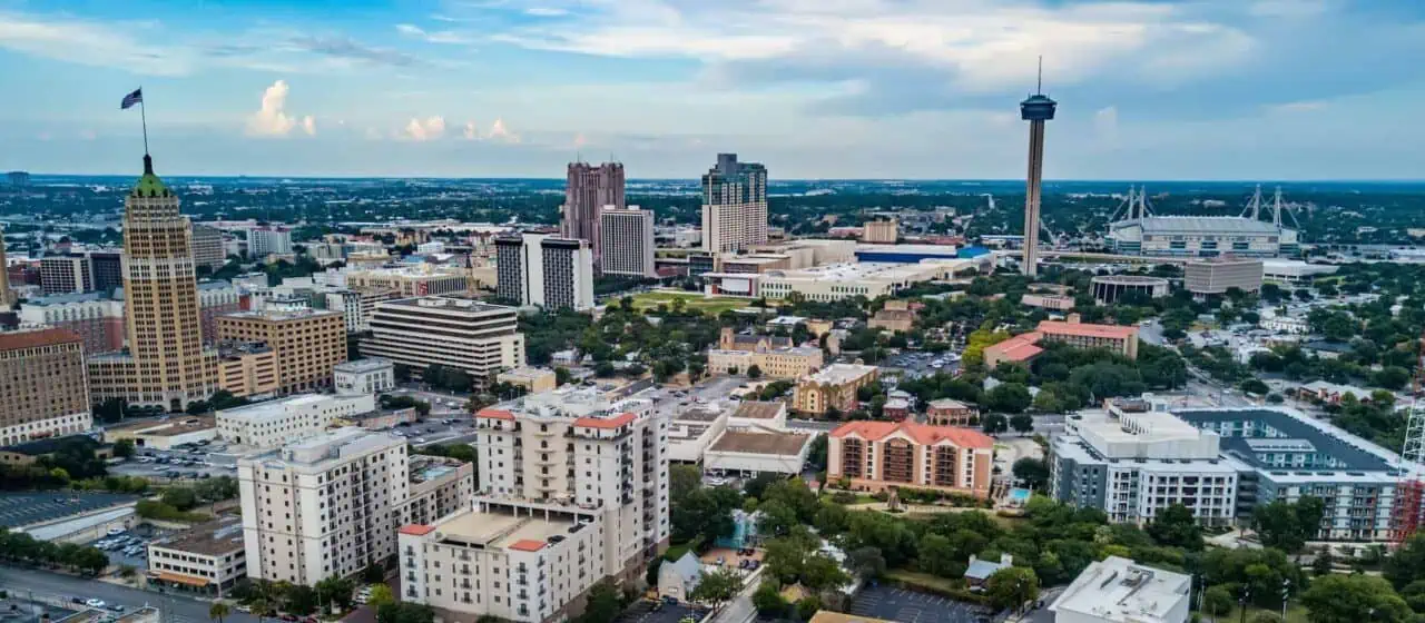 an arial view of San Antonio's downtown skyline