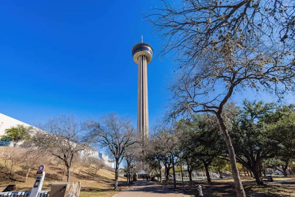 A picture of the Tower of the Americas, located in the Lavaca neighborhood of San Antonio