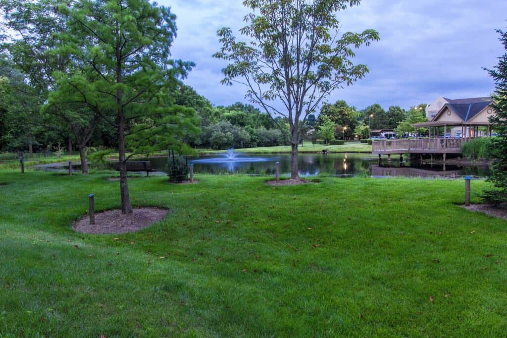 A park and lake in Dublin, OH, a suburb of Columbus, OH