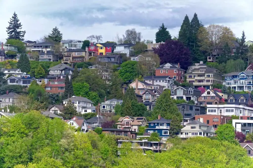 Homes on a hill in the Queen Anne neighborhood of Seattle