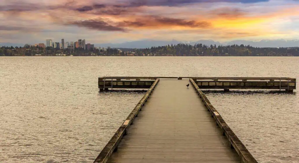 A pier over the water in Madrona Park in the Madrona neighborhood of Seattle