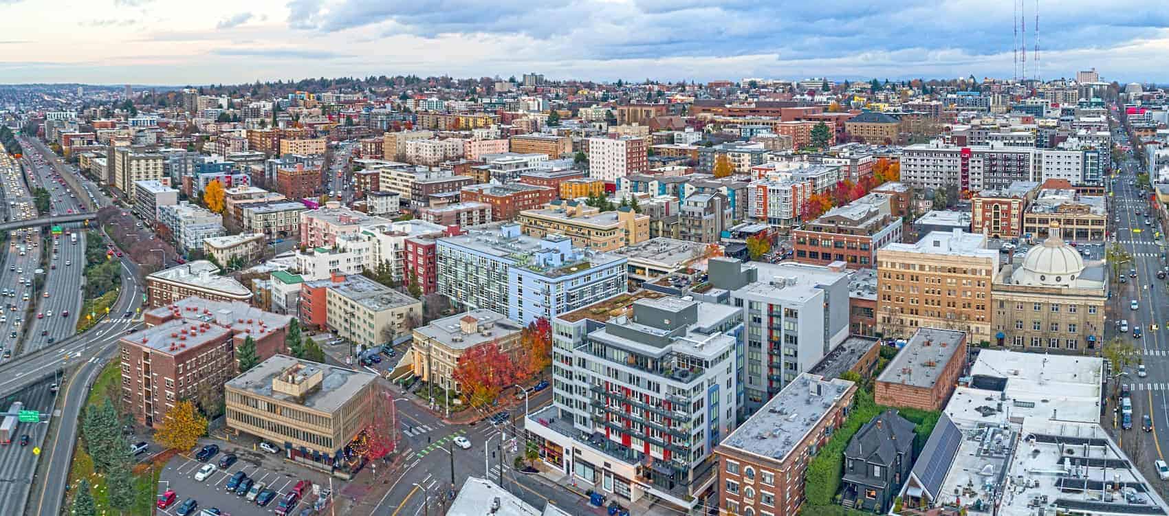 An aerial view of the Capitol Hill neighborhood in Seattle