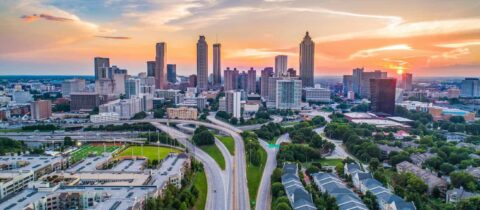 A view of the Atlanta, GA skyline and highways