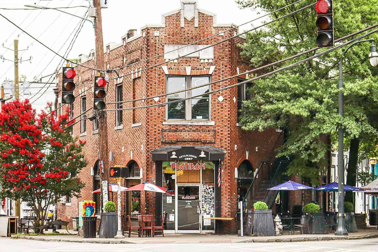 A view of an intersection in East Atlanta Village in Atlanta, GA