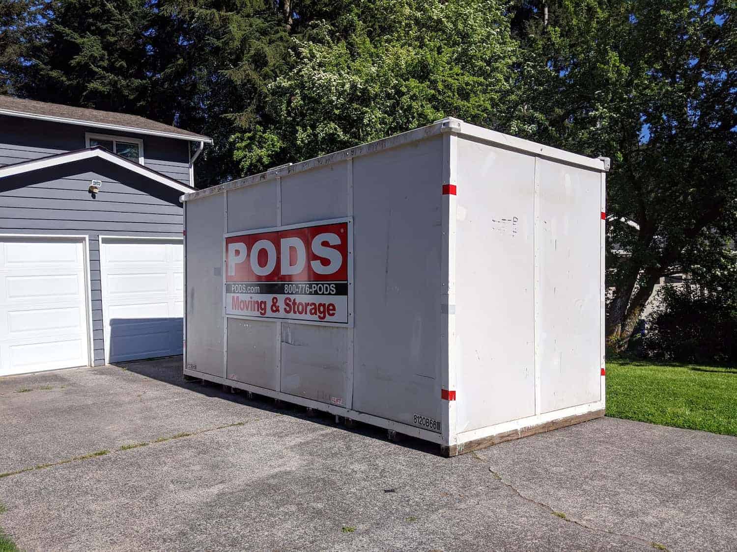 A PODS container sitting in a driveway