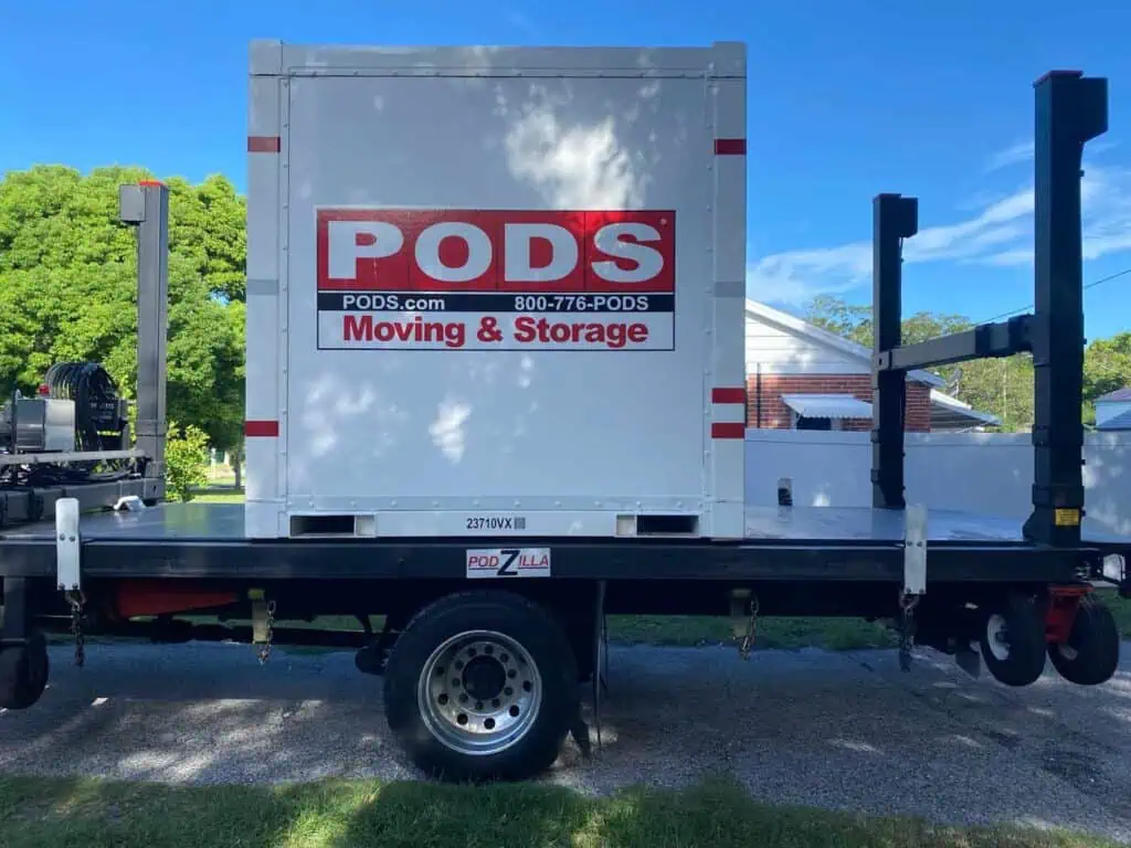 A picture of a trailer containing a PODS container