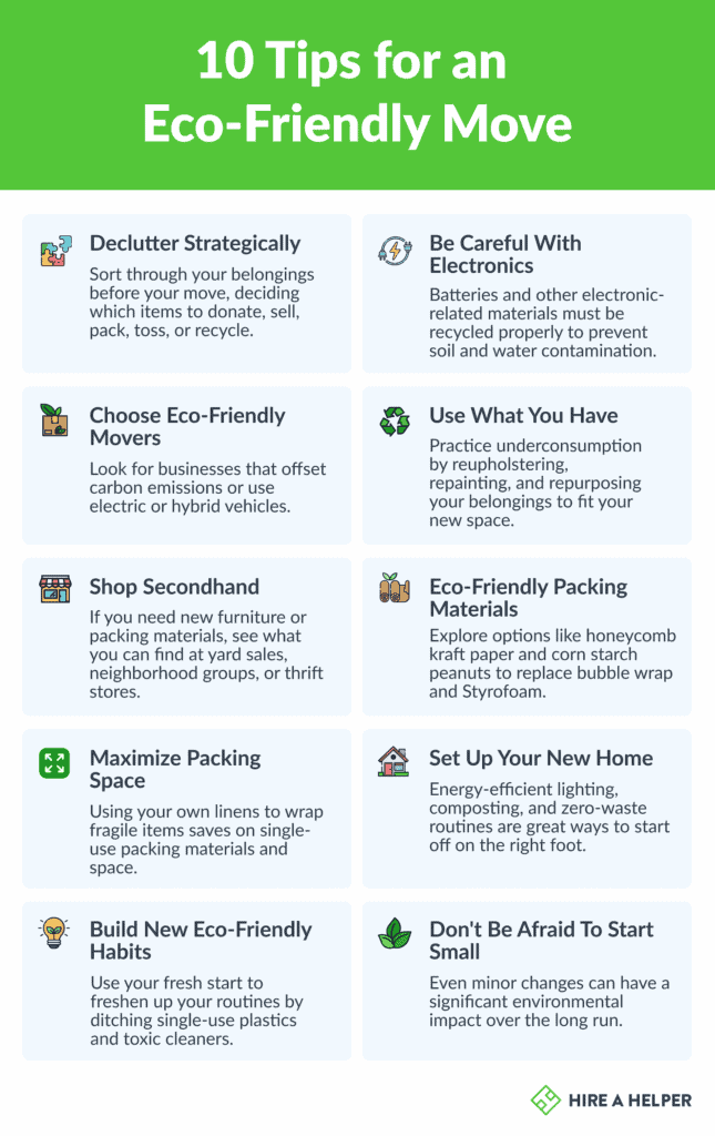 An infographic detailing 10 tips for an eco-friendly move
