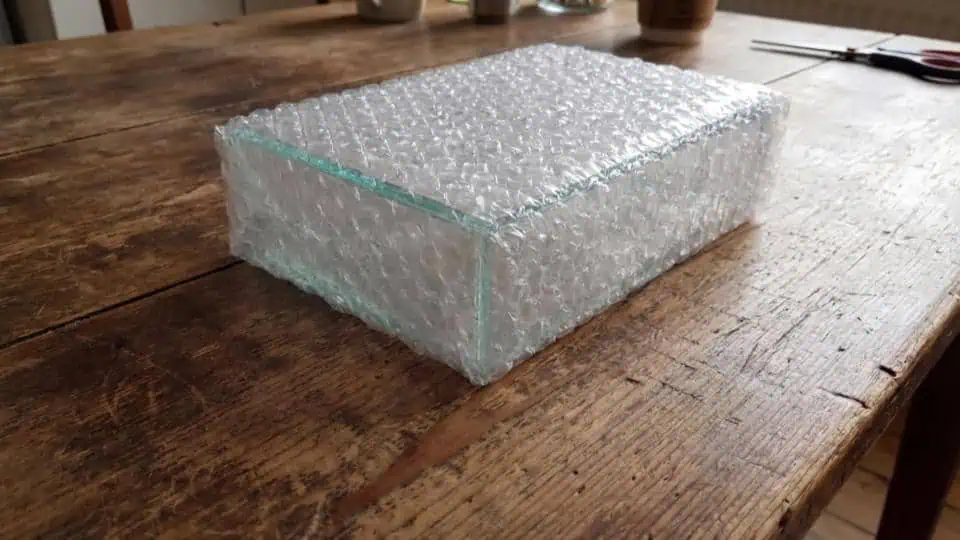 Folded bubble wrap around an item