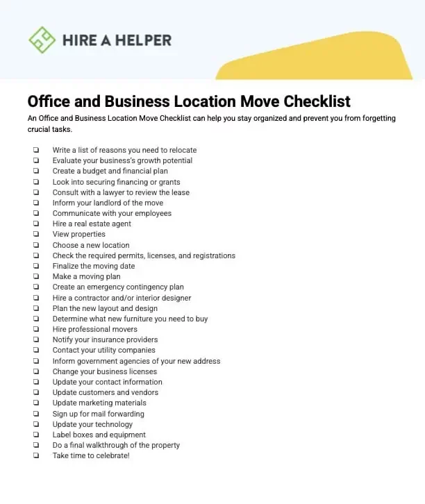 An image of an office and business location move checklist.