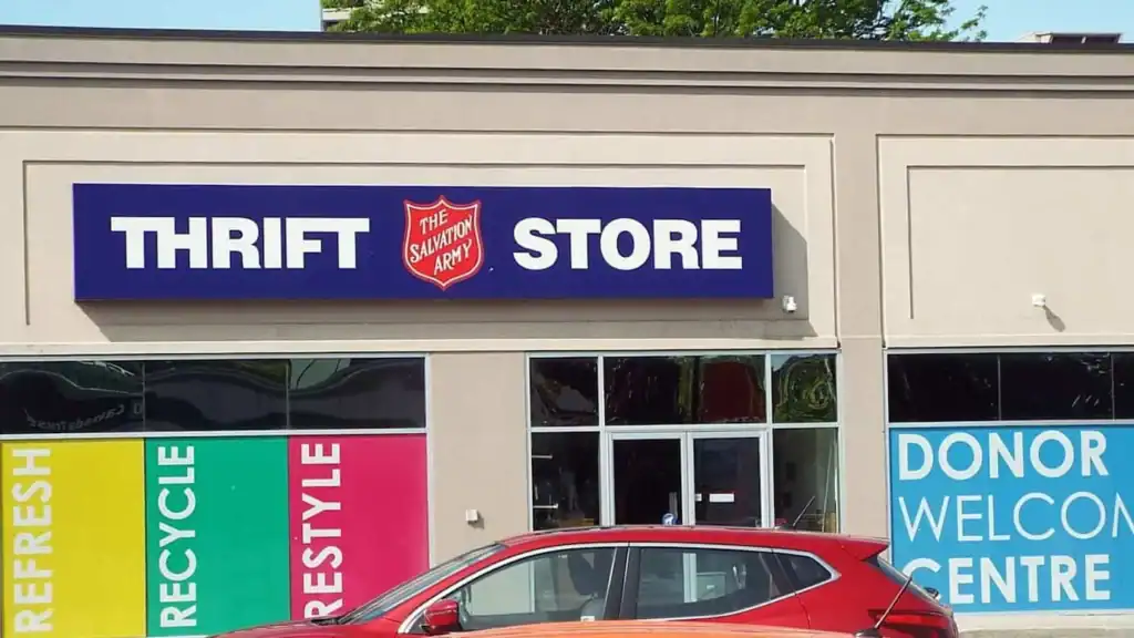 Salvation Army storefront for thrift shopping and donations.