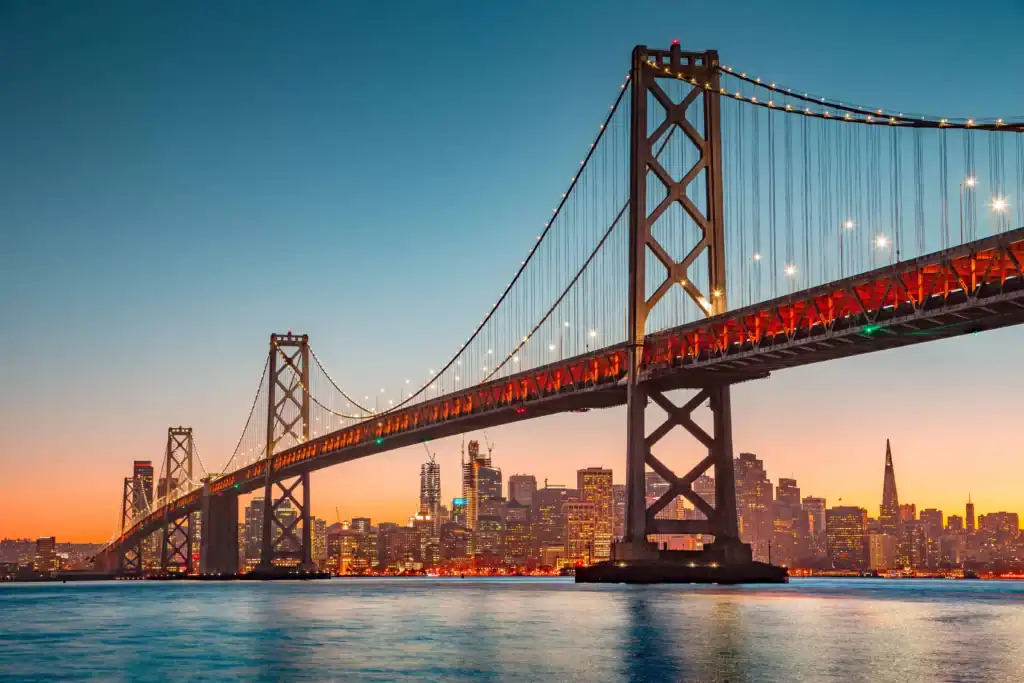 San Francisco's skyline during sunset.