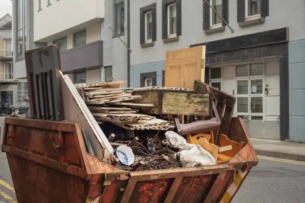 Dumpster full of debris after cleanout.