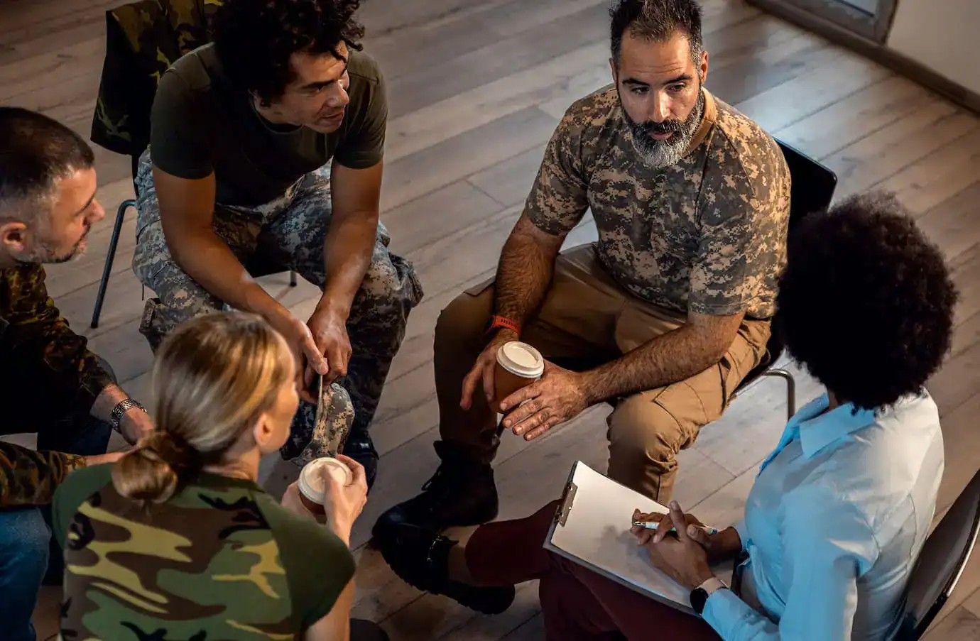 Veterans group meeting to discuss support and resources.