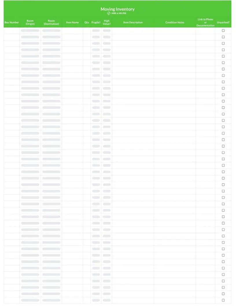 An image of a moving inventory sheet