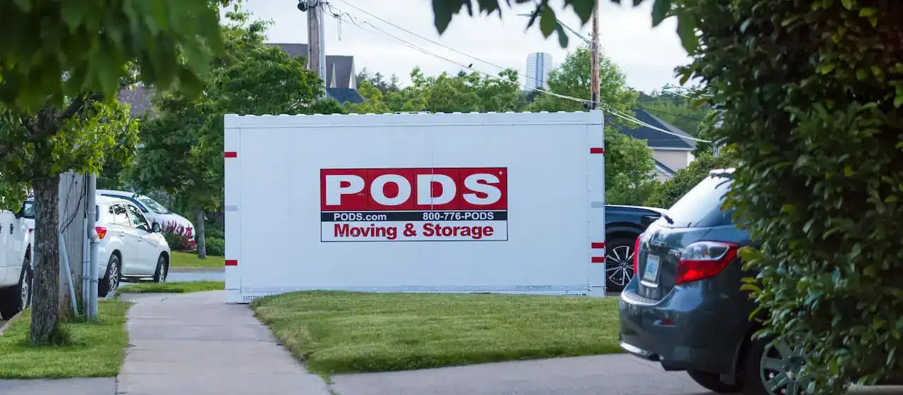 A PODS moving and storage container in residential area