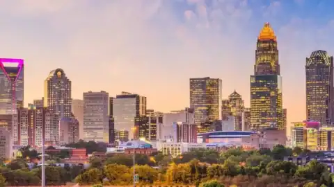 Charlotte skyline at sunset